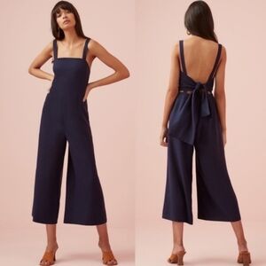 NWT Finders Keepers Limoncello Pantsuit Jumpsuit Navy Cropped Wide Leg Tie Back